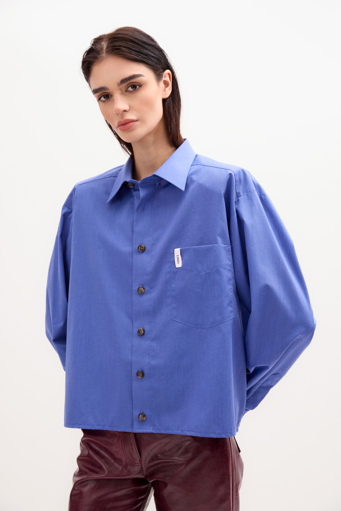 CORNFLOWER BLUE COTTON SHIRT WITH STRONG ARMS AND DETACHABLE CUSHIONS
