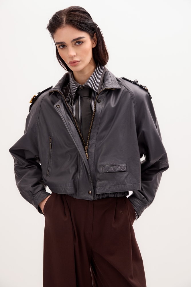 GRAPHITE BOMBER LEATHER JACKET