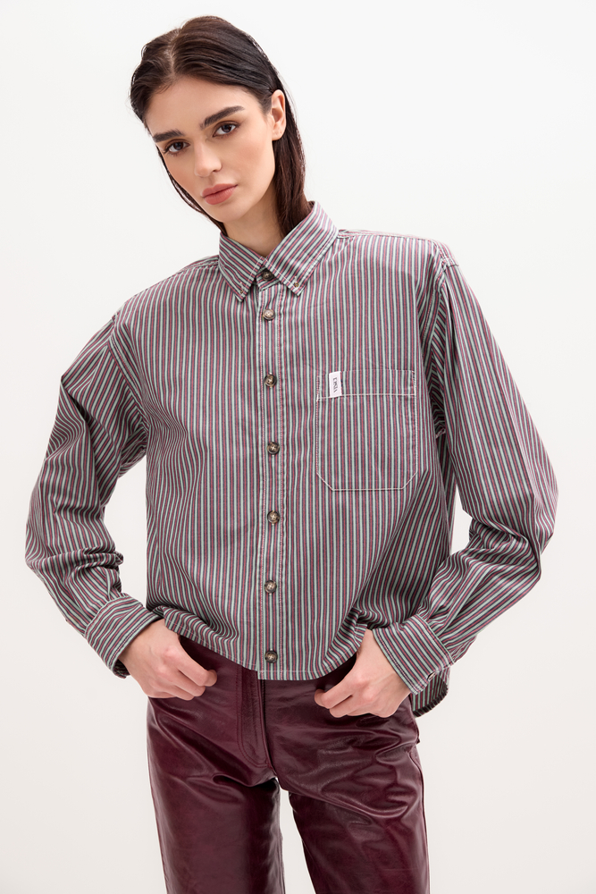 GREEN STRIPED COTTON SHIRT WITH STRONG ARMS AND DETACHABLE CUSHIONS