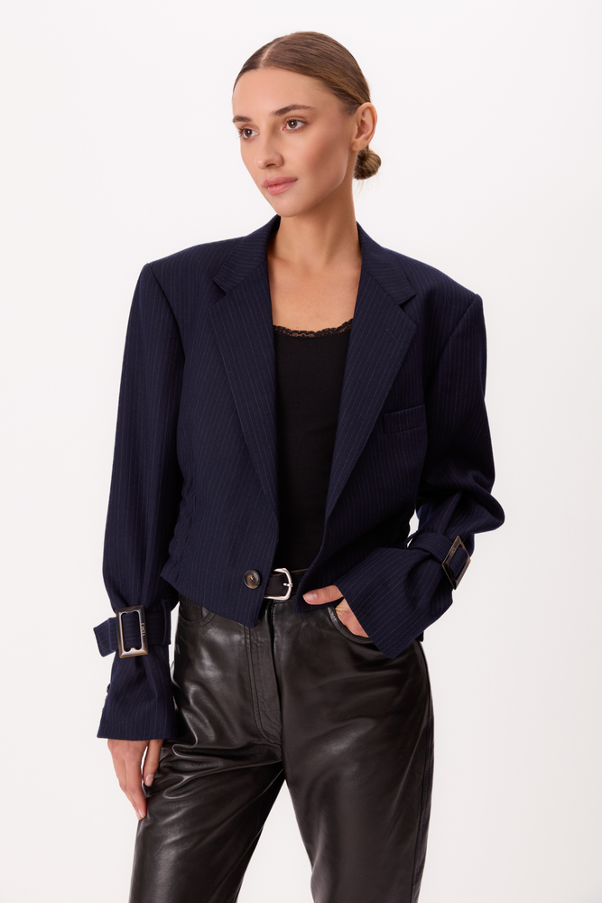 SHORT NAVY BLUE JACKET No5 WITH A DELICATE STRIP