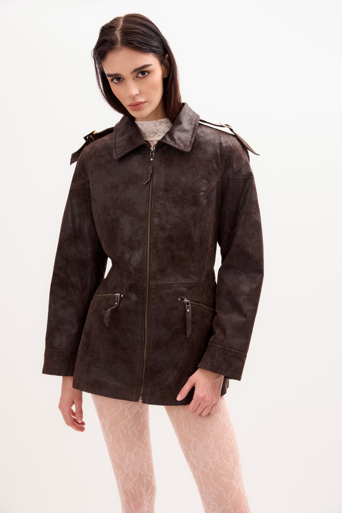 LONG DRESS-CUT LEATHER JACKET WITH BELT