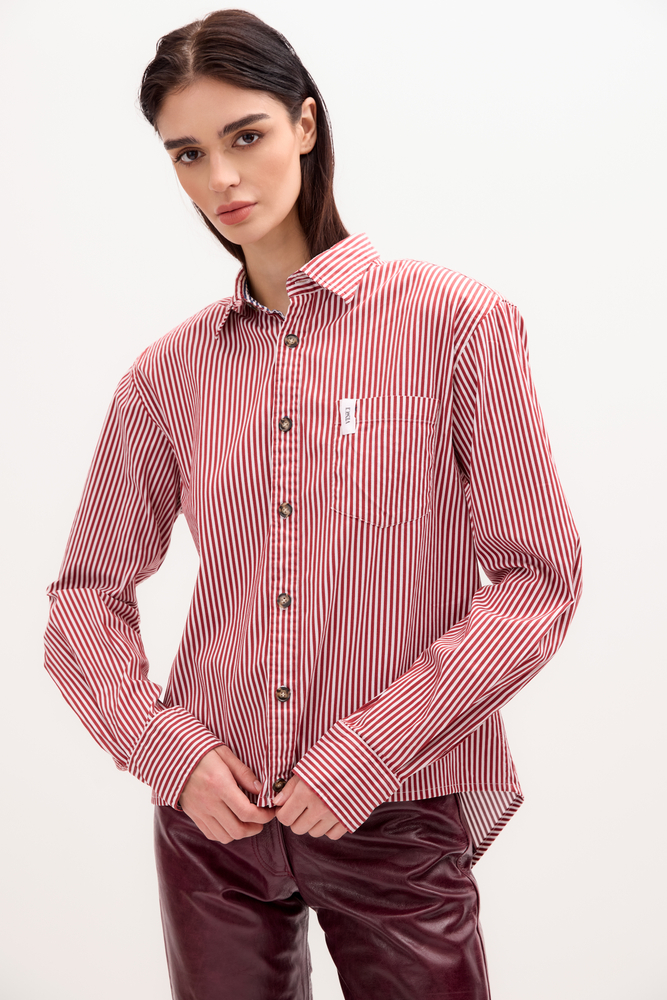 RED STRIPED SHIRT WITH STRONG SHOULDER AND DETACHABLE PADS