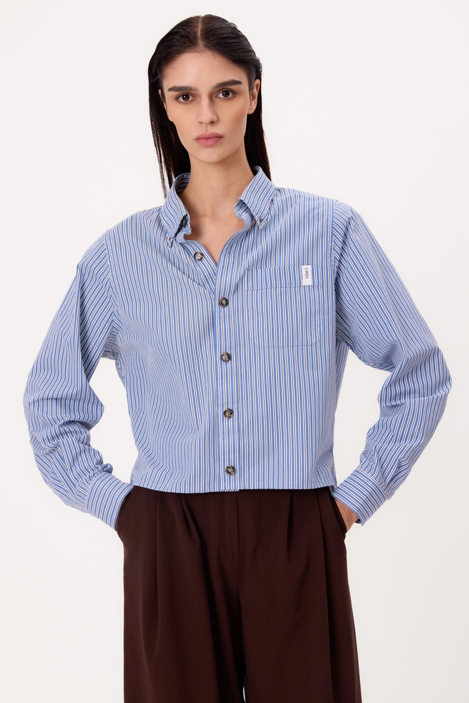 BLUE STRIPED OVERSIZED REGULAR SHORT SHIRT WITH DETACHABLE PADS