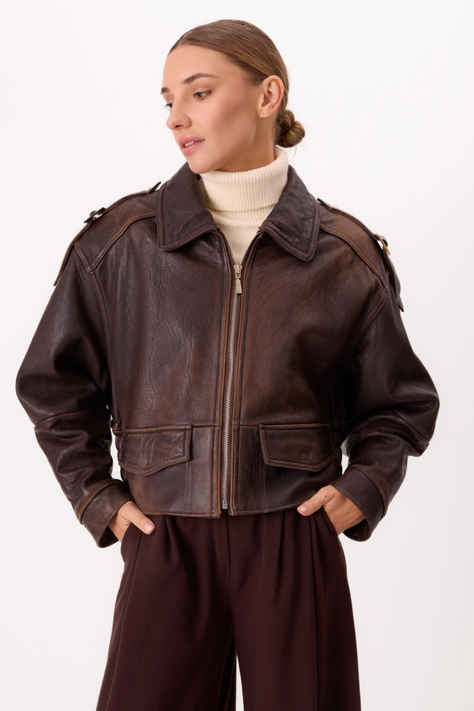 BROWN WAISTED LEATHER JACKET