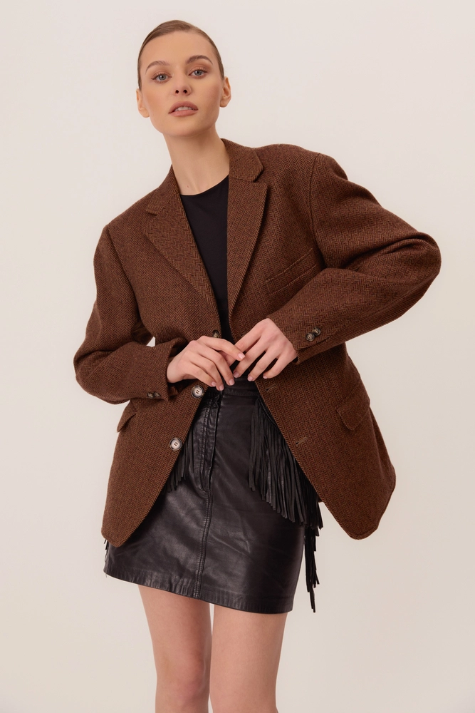 LONG WAISTED BROWN HERRINGBONE JACKET MODEL No4