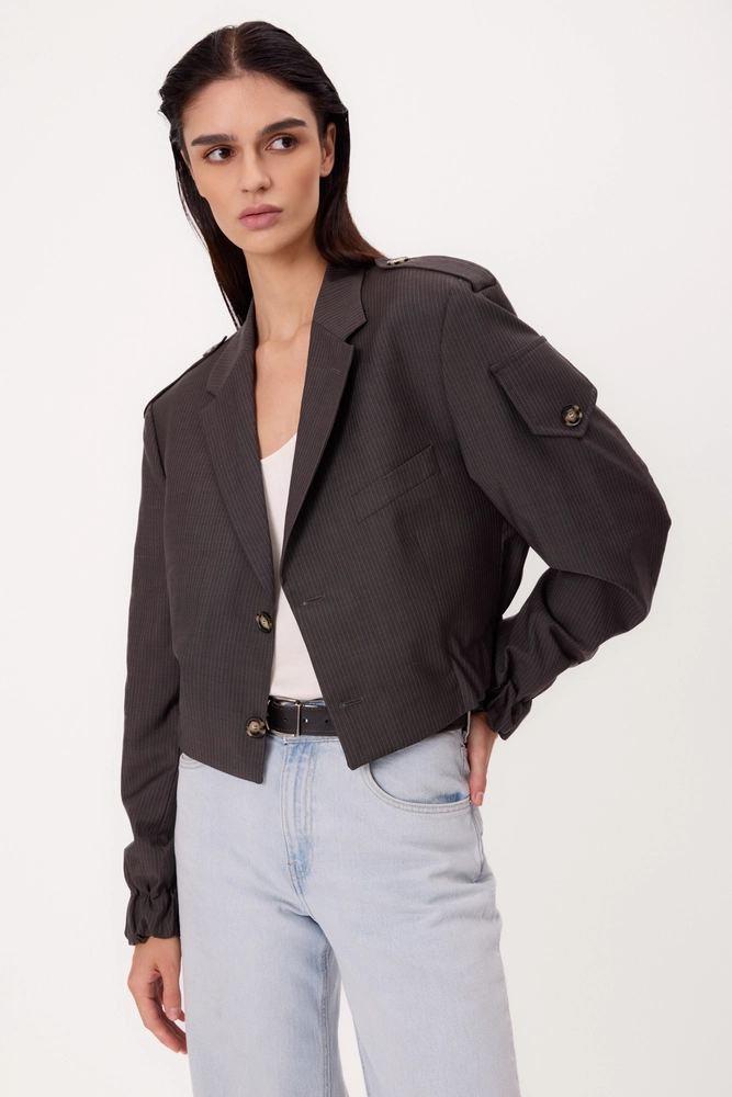 SHORT GRAY STRIPED REGULAR BOMBER JACKET