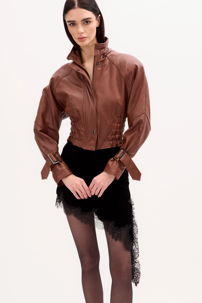 CAMEL LEATHER JACKET WITH BUCKLES