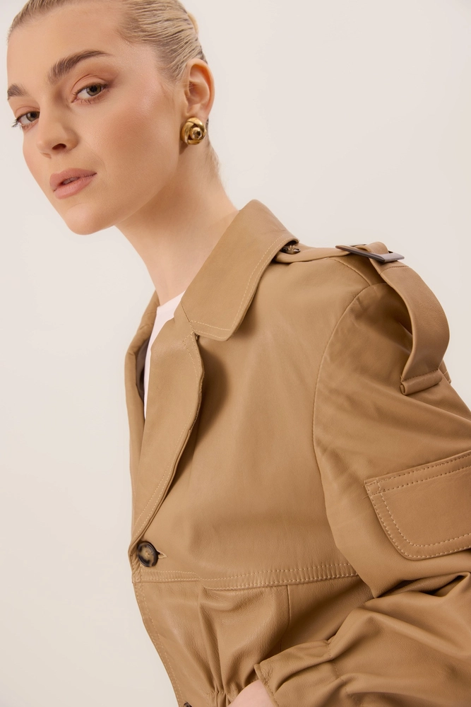 NUDE LEATHER JACKET WITH PADS