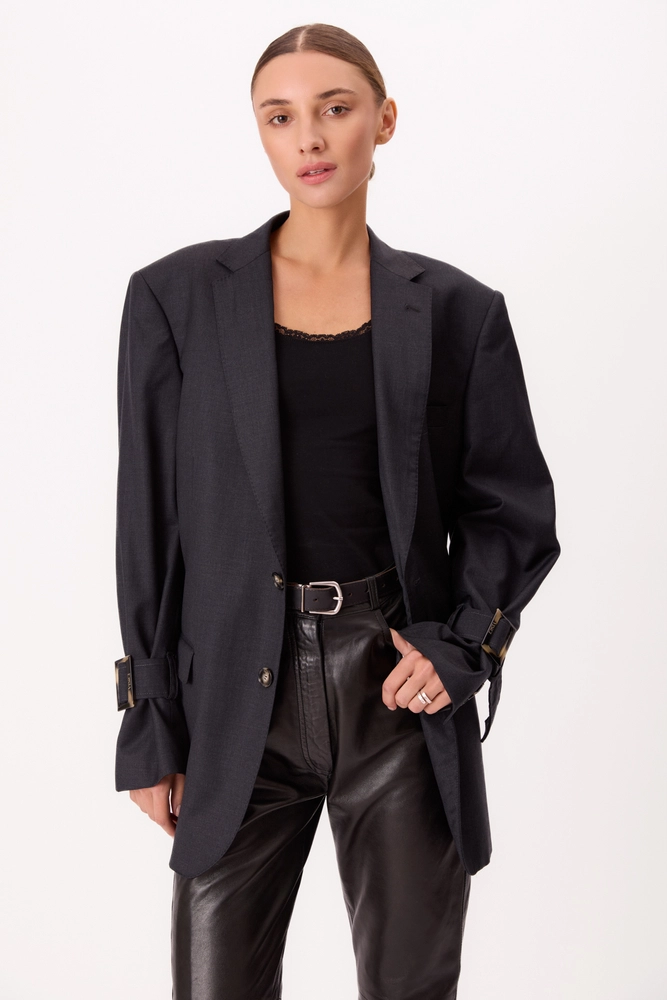 GRAPHITE FITTED JACKET WITH BUCKLES