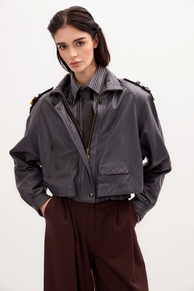 GRAPHITE BOMBER LEATHER JACKET