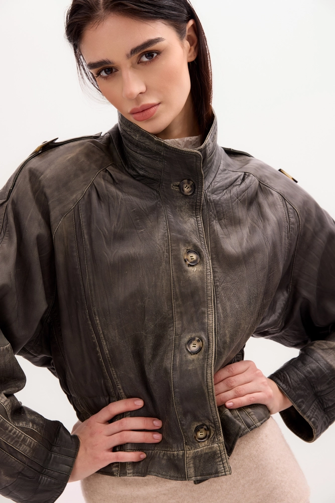 GREEN DIPPED LEATHER JACKET