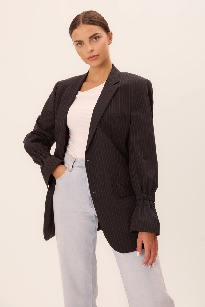 BLACK CLASSIC FITTED WOOL BLAZER WITH LIGHT PINSTRIPE MODEL No2