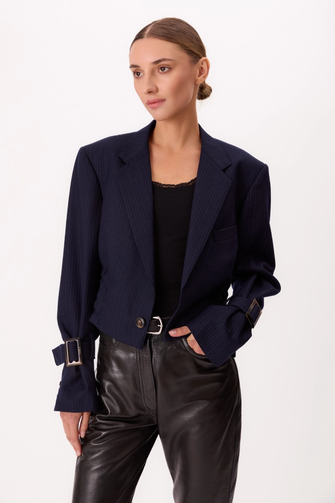 SHORT NAVY BLUE JACKET No5 WITH A DELICATE STRIP