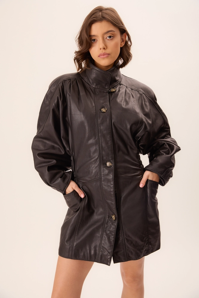 BLACK LONG LEATHER JACKET