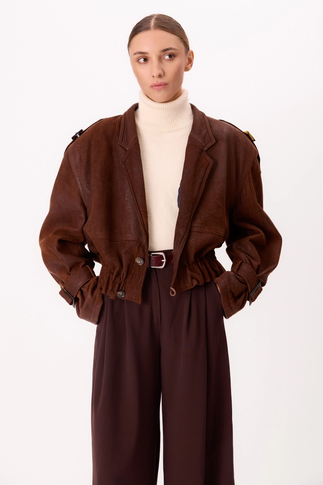 BROWN SUEDE LEATHER JACKET WITH BUCKLES