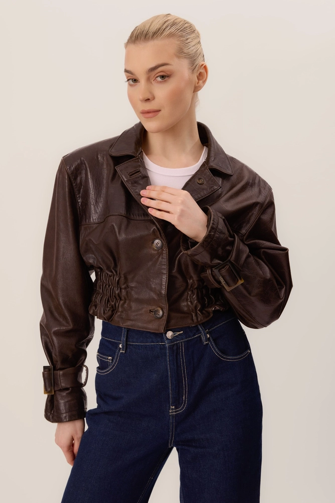 BROWN LEATHER JACKET WITH PADS