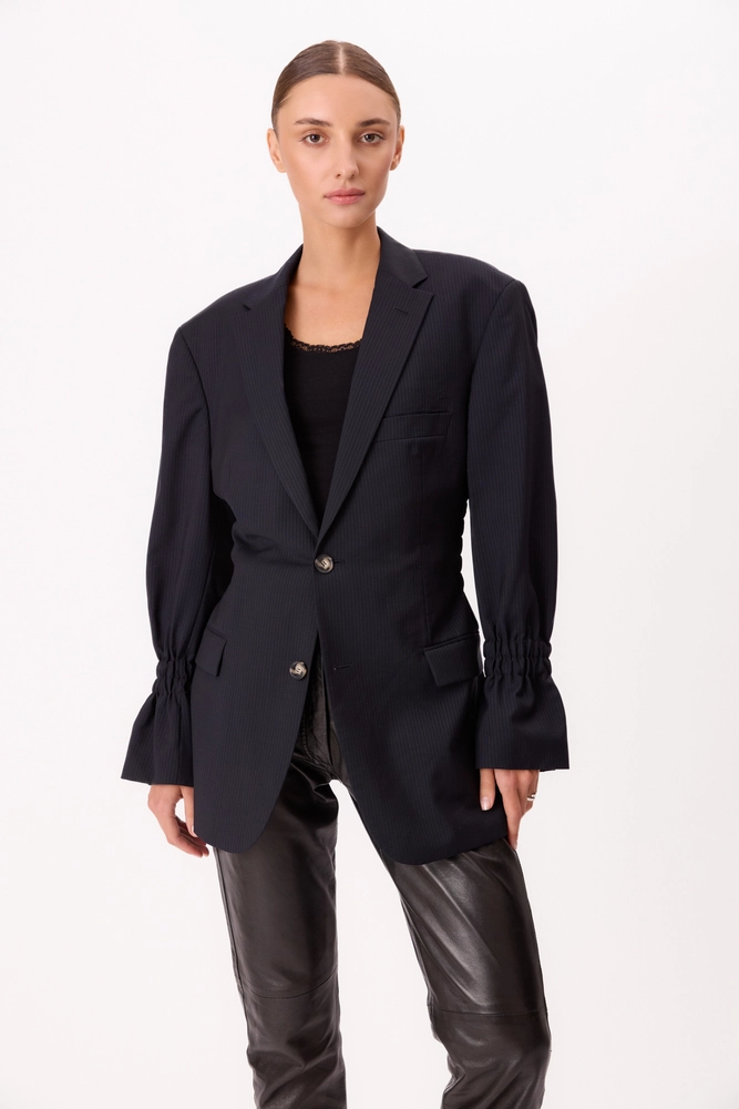 NAVY BLUE RIBBED FITTED JACKET MODEL No2