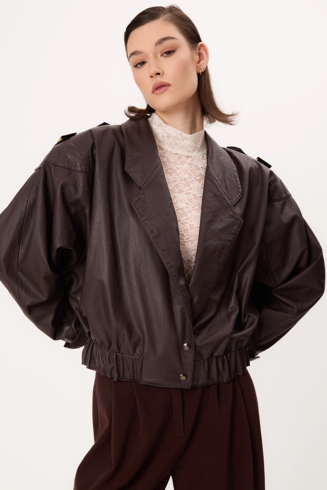 BOMBER CUT BROWN LEATHER JACKET