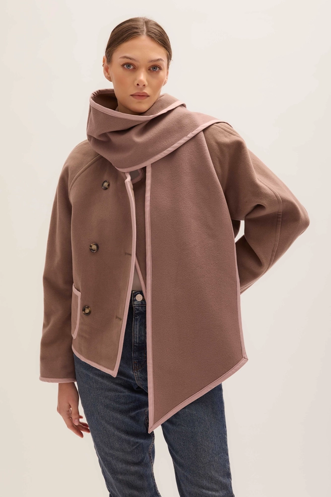 BEIGE WOOL JACKET WITH SCARF