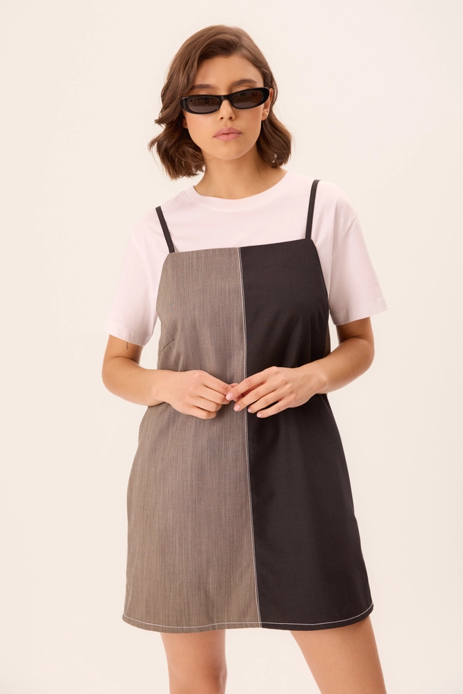 GREY SHORT STRAIGHT CUT TWO-COLOR DRESS