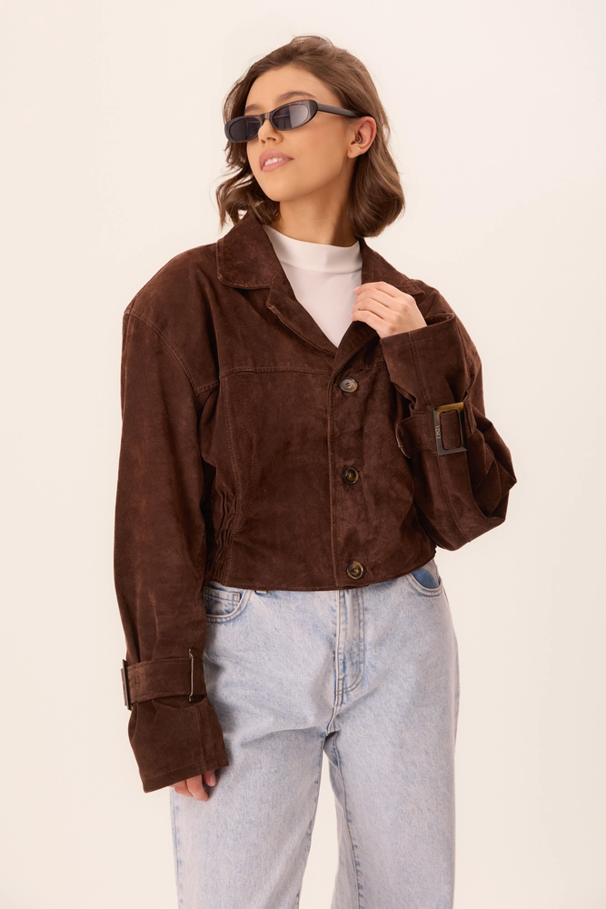 SUEDE BROWN FITTED LEATHER JACKET