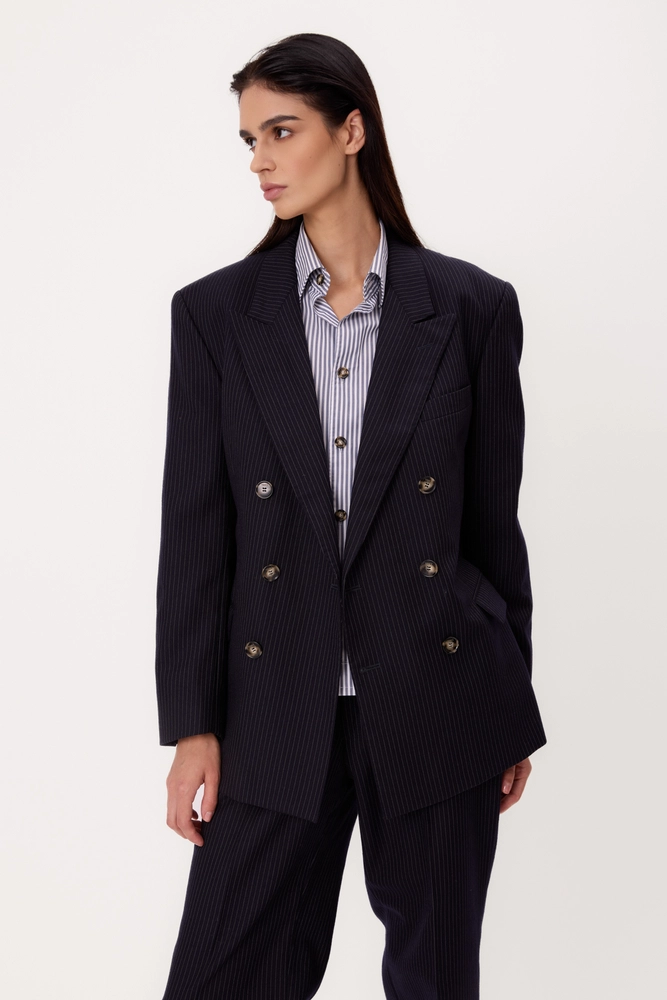 NAVY BLUE REGULAR SUIT SET LONG DOUBLE-BREASTED JACKET No4 