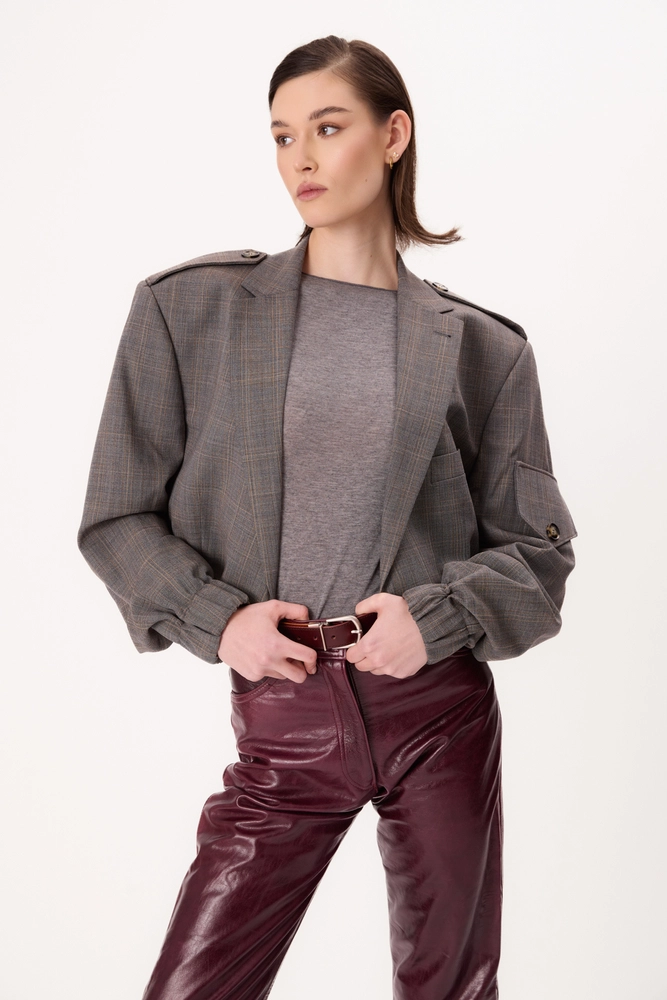 GREY BOMBER JACKET WITH A DELICATE CHECK