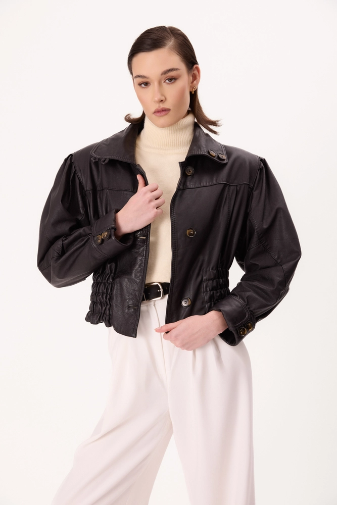 PLUM BOMBER LEATHER JACKET