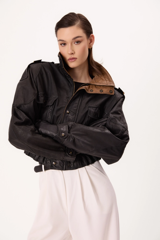 BLACK OVERSIZE LEATHER JACKET