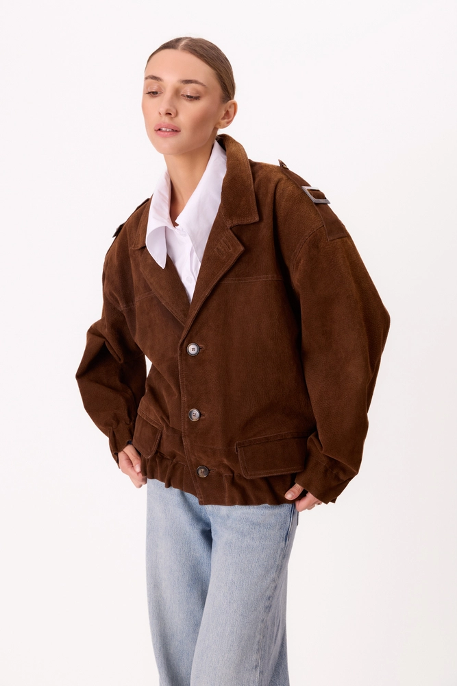LONG BROWN SUEDE BOMBER JACKET