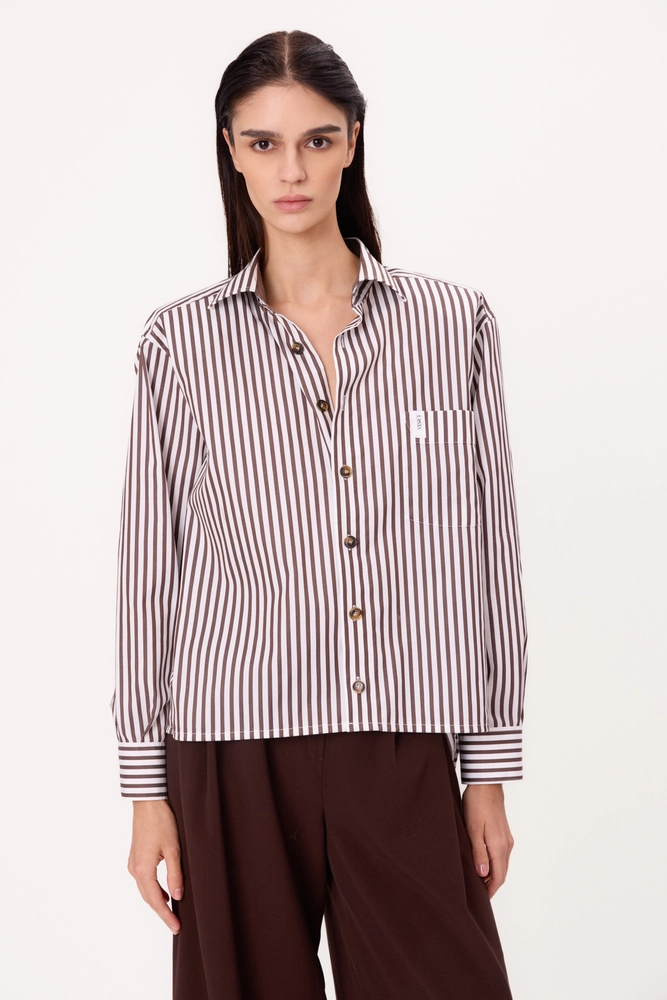OVERSIZED REGULAR SHIRT WITH BROWN STRIPES