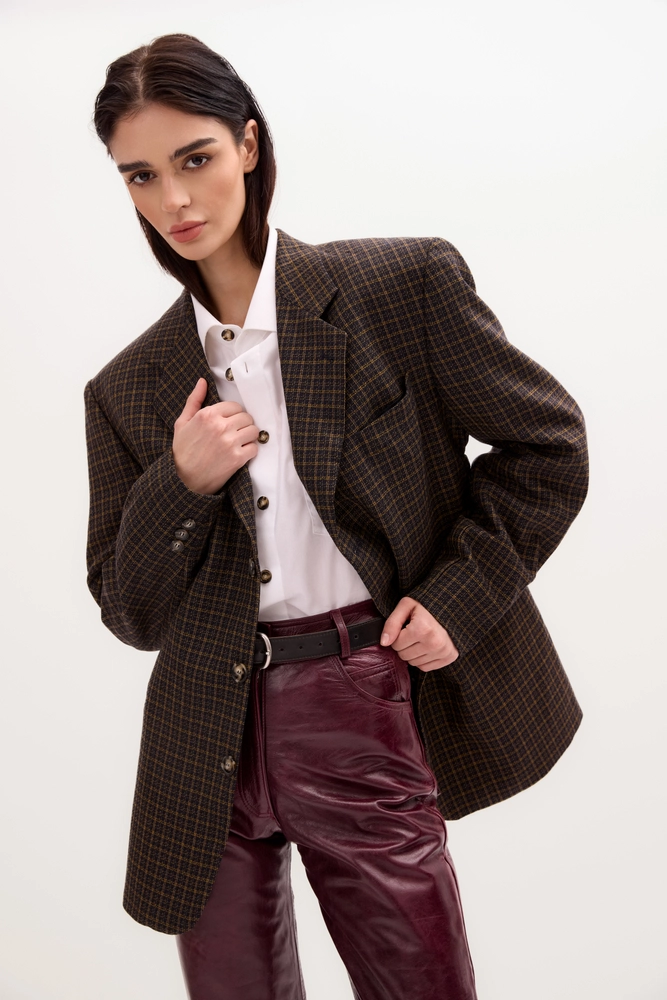 LONG JACKET MODEL No4 WITH HOUNDSTOOTH CHECK