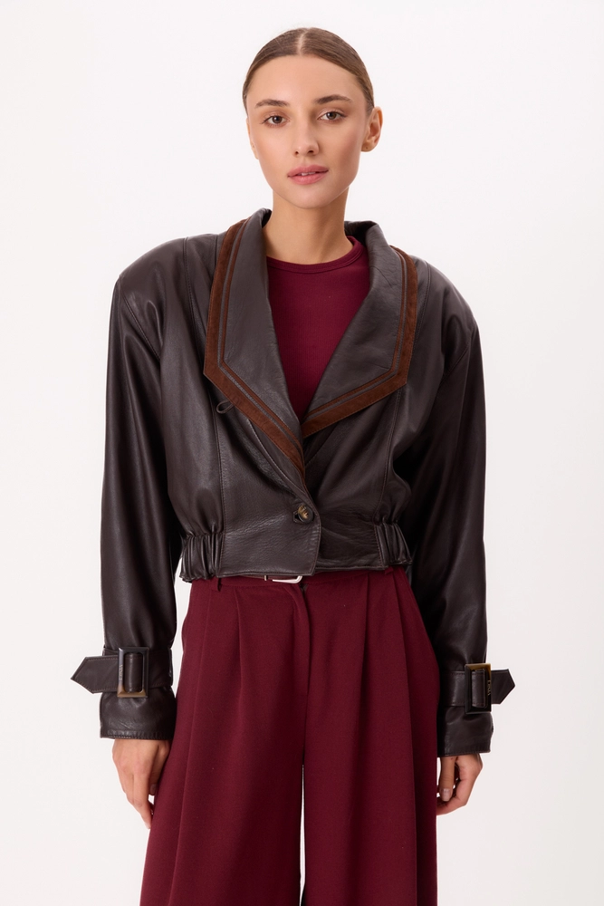 CHOCOLATE LEATHER JACKET WITH BROWN SUEDE