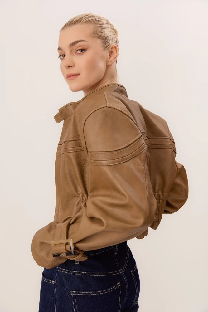 BROWN VINTAGE LEATHER BIKER JACKET 