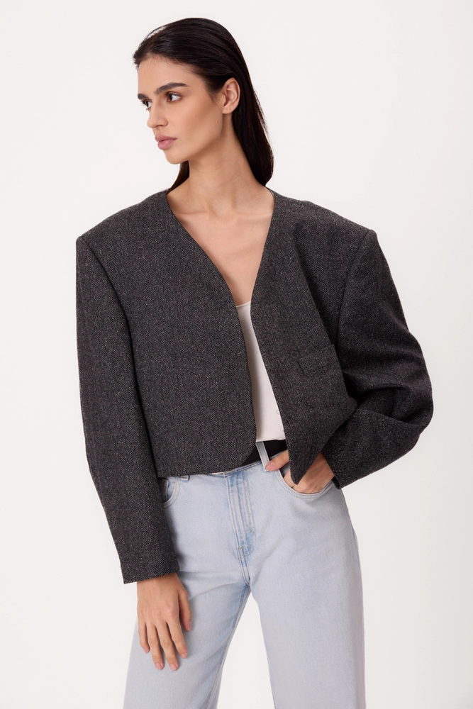 SHORT STRAIGHT GRAY REGULAR HERRINGBONE JACKET