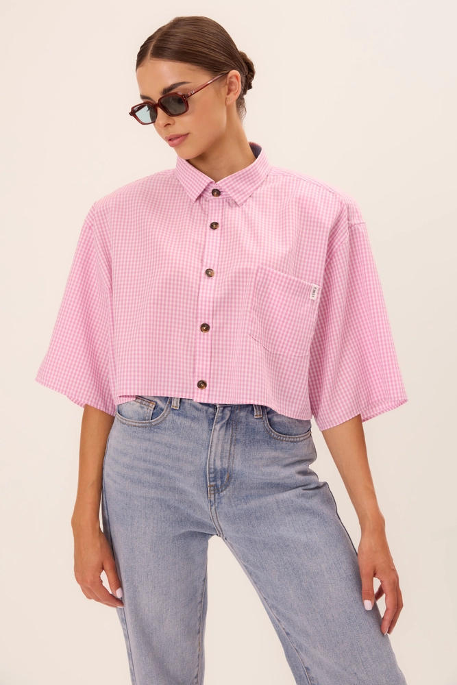 PINK CHECKED SHIRT WITH DETACHABLE PADS