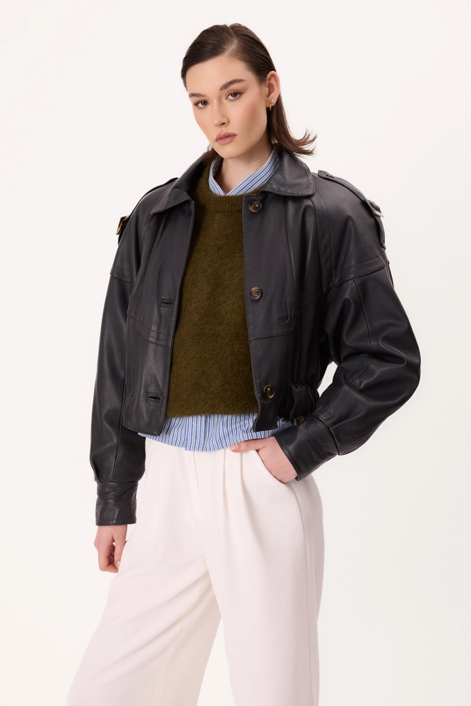 DARK TURQUISE OVERSIZE LEATHER JACKET