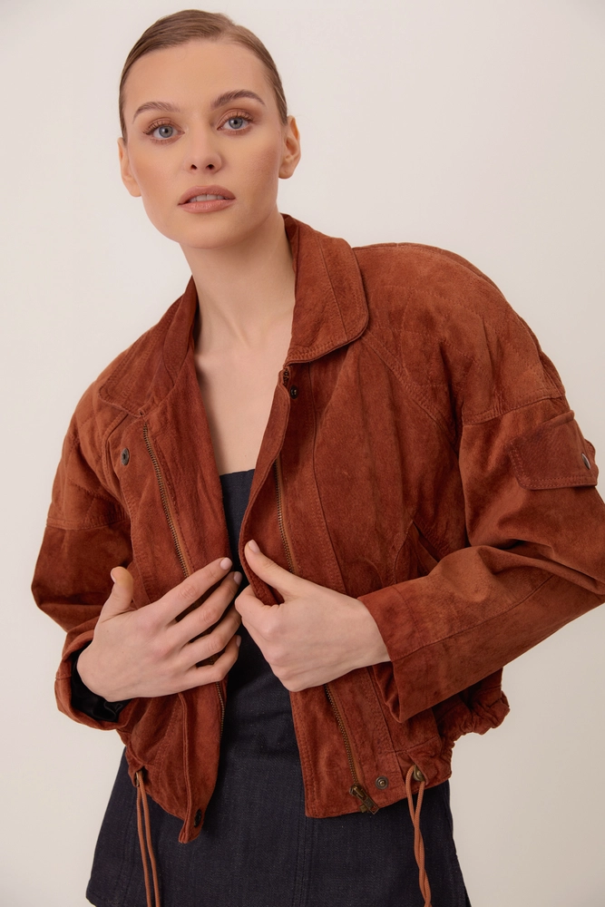 RED SUEDE FITTED LEATHER JACKET
