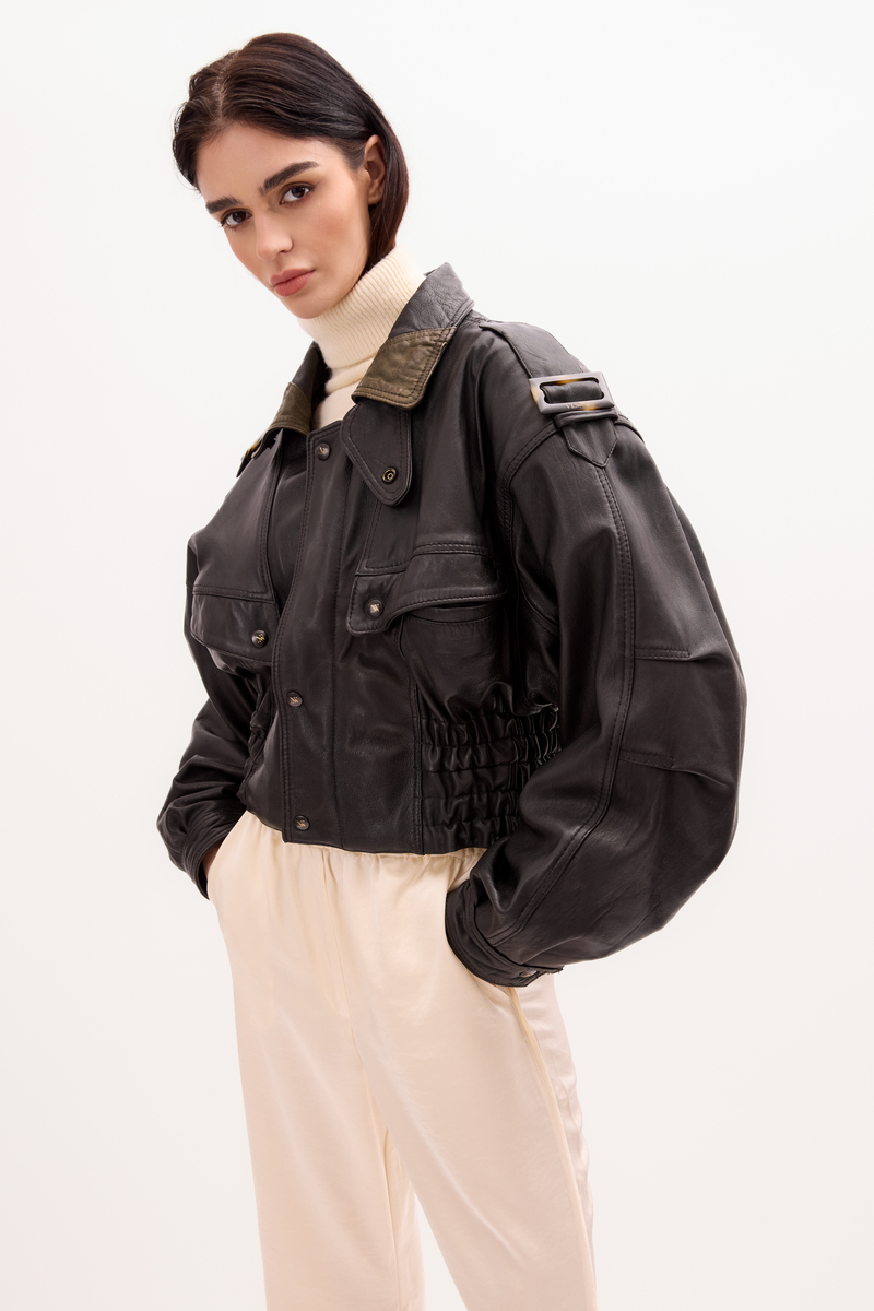 BLACK OVERSIZE LEATHER JACKET