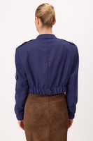SHORT PLAIN CORNFLOWER BLUE BOMBER JACKET