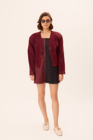 BURGUNDY SUEDE FITTED LEATHER JACKET