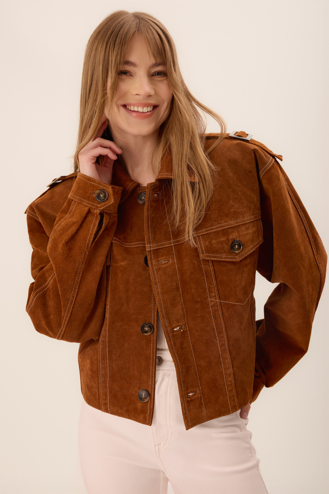 BROWN FITTED LEATHER JACKET