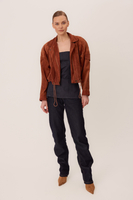RED SUEDE FITTED LEATHER JACKET