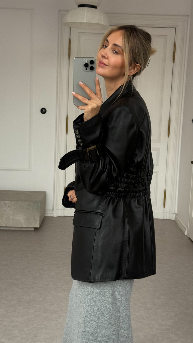 LONG WAISTED LEATHER JACKET WITH BUCKLES