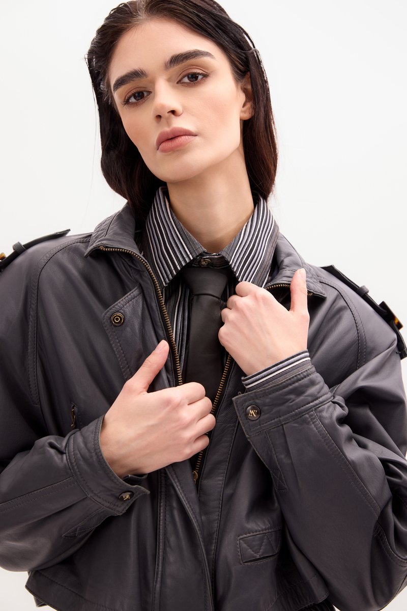 GRAPHITE BOMBER LEATHER JACKET