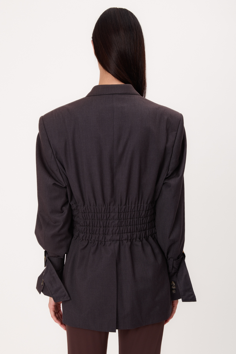 LONG GRAPHITE TALL JACKET WITH ADJUSTABLE WAIST AND BUCKLES MODEL No6