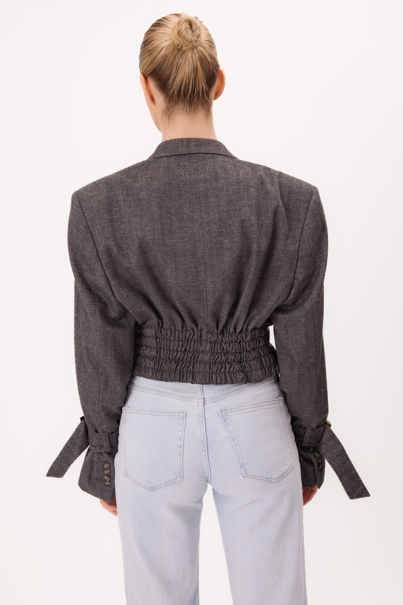 GRAY FITTED JACKET No5 WITH STRONG SHOULDER AND ADJUSTABLE WAIST
