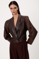 SHORT CHOCOLATE LEATHER ADJUSTABLE WAIST PETITE BIKER JACKET
