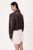 SHORT CHOCOLATE REGULAR BOMBER LEATHER JACKET