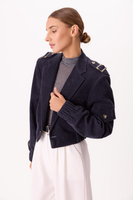 NAVY BLUE VELVET BOMBER JACKET